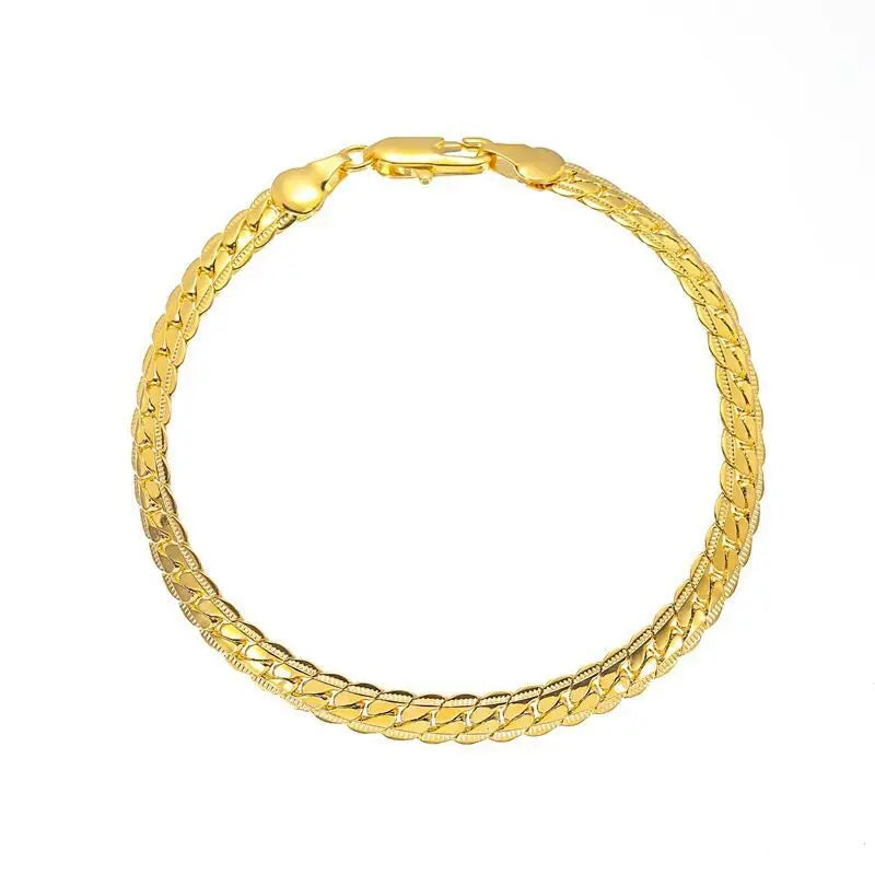 Luxury 24K 9999 Pure Gold Real Gold Women'S 5MM Full Side Flat Bracelet