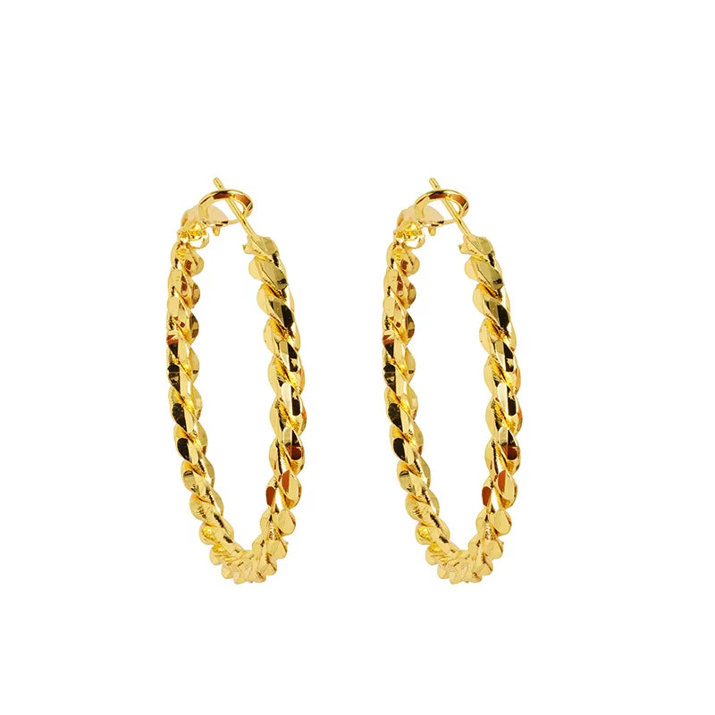 Luxury 24K 9999 Pure Gold Real Gold Women'S Twist Earrings