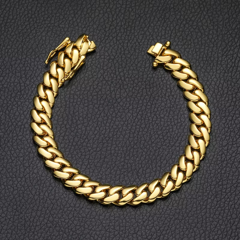 Luxury 24K 9999 Pure Gold Real Gold Width 10Mm 12Mm 14Mm Smooth Cuban Chain Butterfly Buckle Bracelet