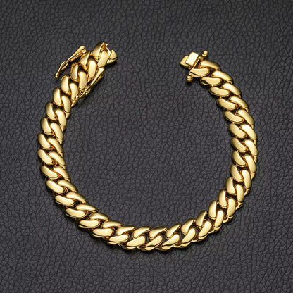 Luxury 24K 9999 Pure Gold Real Gold Width 10Mm 12Mm 14Mm Smooth Cuban Chain Butterfly Buckle Bracelet