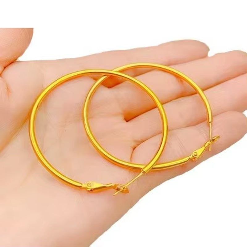 Gold Hoop Earrings for Women, 24K Gold, AU999 | Smooth round Hoops with Minimalist Elegance, Timeless Sophistication.