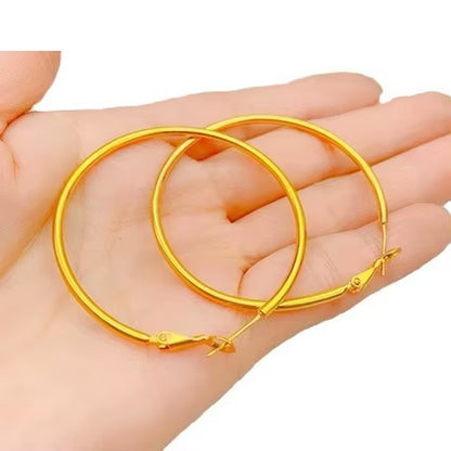 Gold Hoop Earrings for Women, 24K Gold, AU999 | Smooth round Hoops with Minimalist Elegance, Timeless Sophistication.
