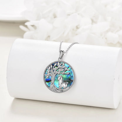 Tree of Life Alpaca Necklace Sterling Silver with Abalone Shell Animal Alpaca Pendant Jewelry Birthday Anniversary Mothers Day Christmas Gifts for Women