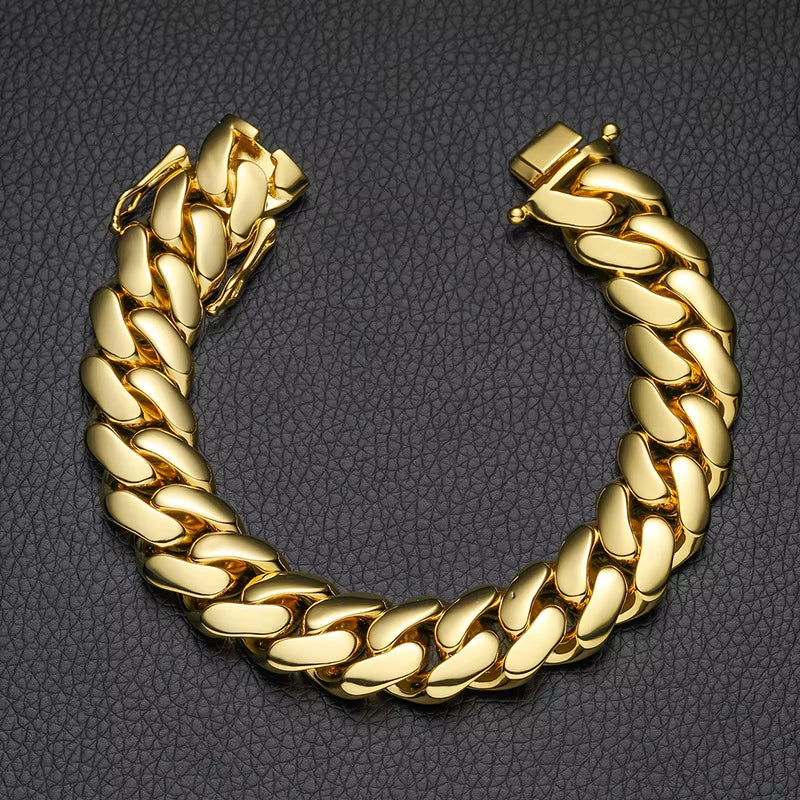 Luxury 24K 9999 Pure Gold Real Gold Width 10Mm 12Mm 14Mm Smooth Cuban Chain Butterfly Buckle Bracelet