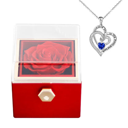 Gifts for Girlfriend Rotating Eternal Rose Gift Box Necklace Set Preserved Flower Jewelry Box for Valentine Christmas Birthday