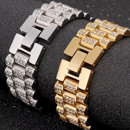 IceLink™ 18MM Gold Strap Chain Bracelet – Street Style Meets Statement Shine