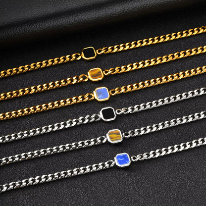 5Mm Width Adjustable Chain Bracelet for Men, Stainless Steel Acrylic Six-Sided Polished Jewelry Gifts for Husband Son‌ Him