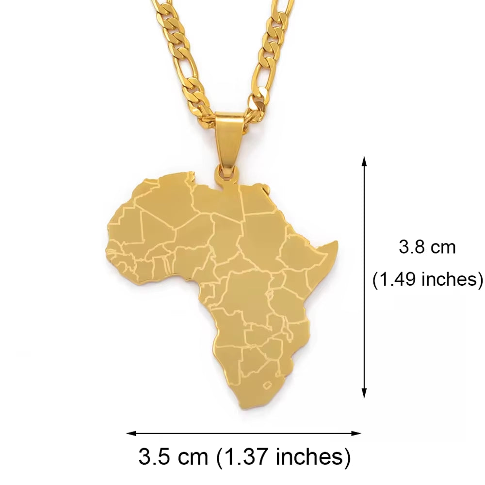 Africa Map Pendant Necklaces Women Men Silver Color/Gold Color African Ethnic Jewelry #077621B