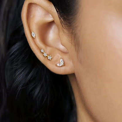 Crystal Dusk Mini Stud Set – Elegant Sparkle for Every Piercing