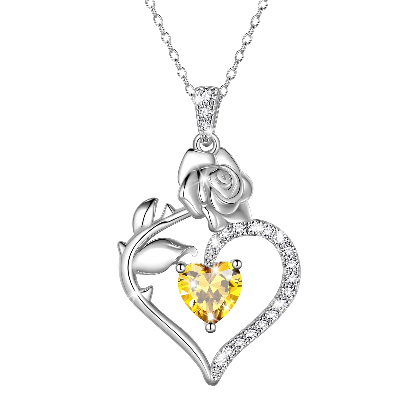 925 Sterling Silver Birthstone Necklace Rose Flower Heart Pendant Jewelry Christmas Valentines Mother'S Day Gifts for Women Mom Wife/Lover