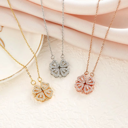 LovaCharm™ 4-in-1 Magnetic Heart & Clover Necklace – Love, Luck, and a Touch of Magic