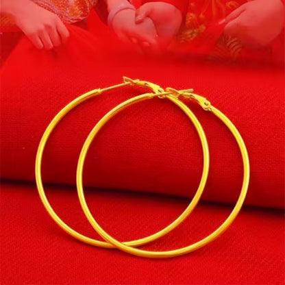 Gold Hoop Earrings for Women, 24K Gold, AU999 | Smooth round Hoops with Minimalist Elegance, Timeless Sophistication.