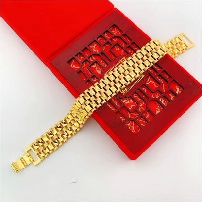 Powerful Simplicity! 24K AU999 Gold Masculine Link Bracelet - Polished Square Links, Sturdy Design for Daily Edge
