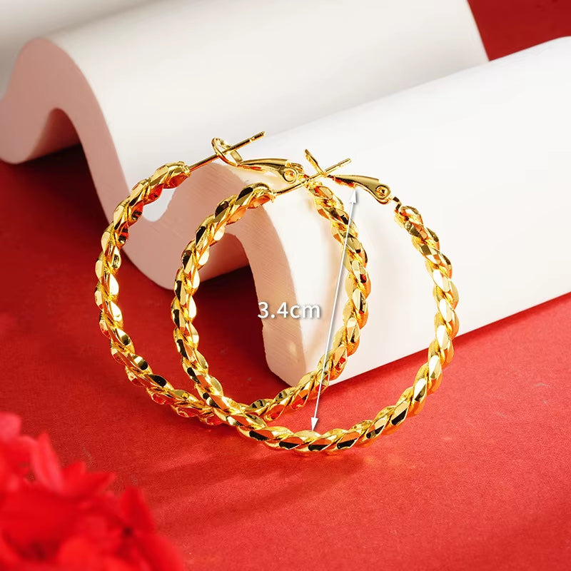 Luxury 24K 9999 Pure Gold Real Gold Women'S Twist Earrings