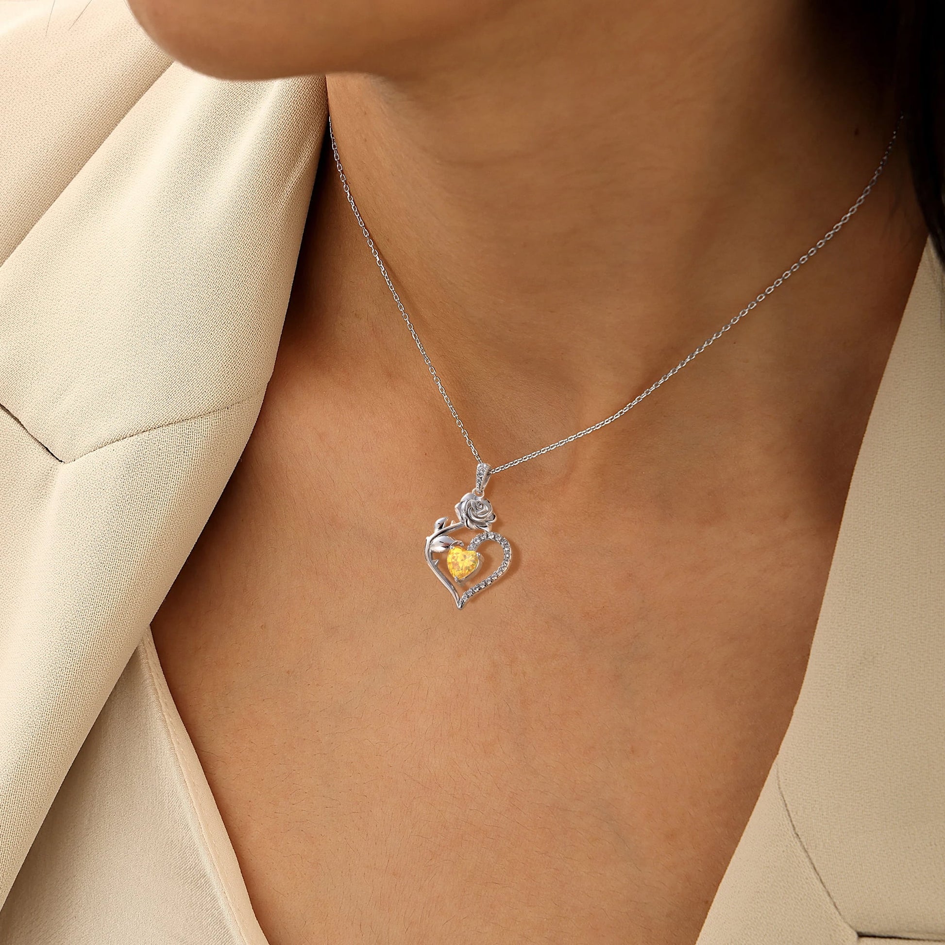 925 Sterling Silver Birthstone Necklace Rose Flower Heart Pendant Jewelry Christmas Valentines Mother'S Day Gifts for Women Mom Wife/Lover