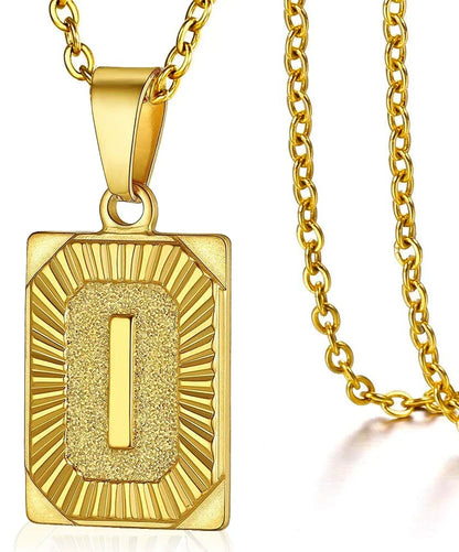 Fashion 26 Letter Gold Color Pendant Necklace for Men Women O Chain Link Charm Square Initial Necklace Choker Jewelry