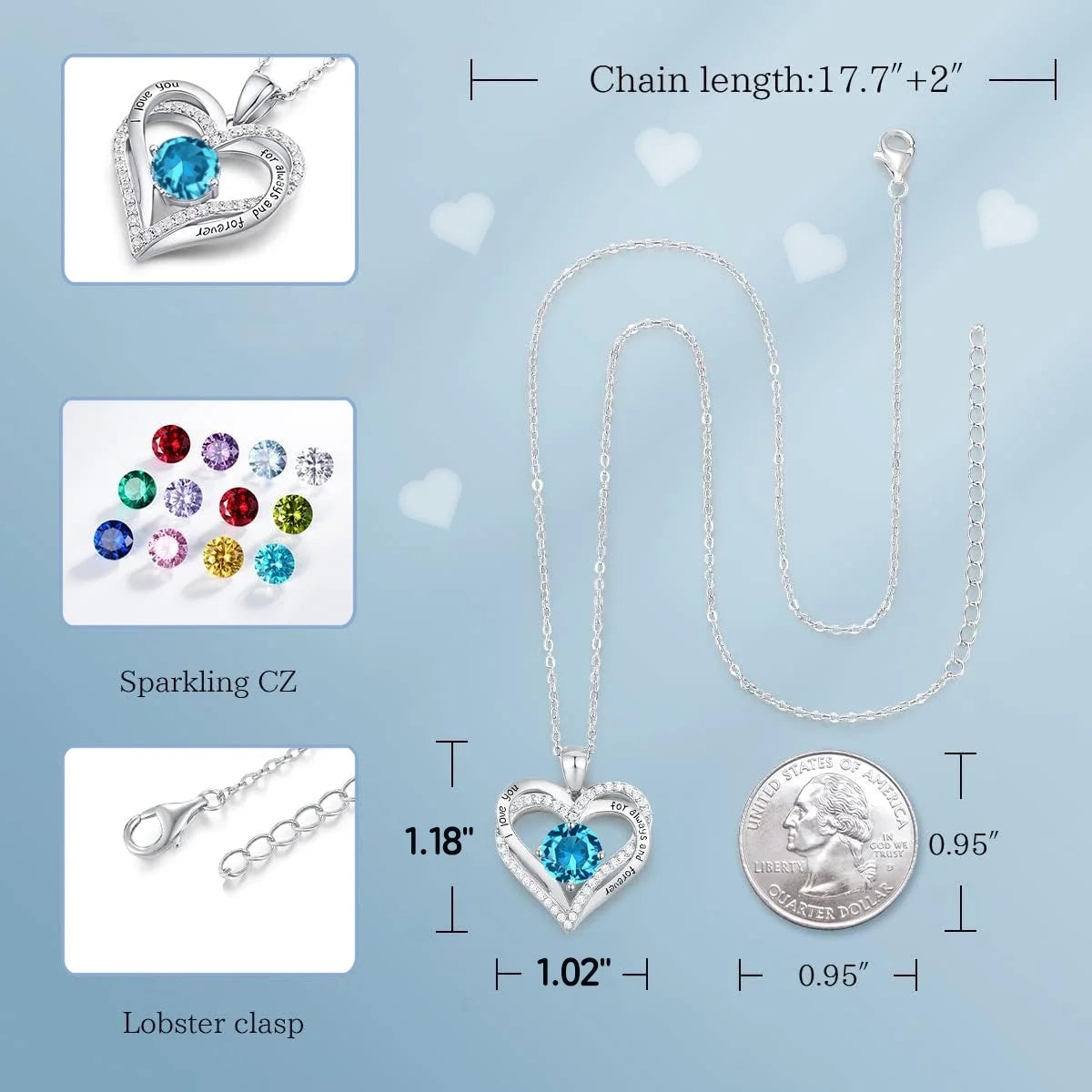 Love Pendant Necklace with Zirconia Birthstone, Women'S Jewelry Gift for Christmas, Birthday, Anniversary