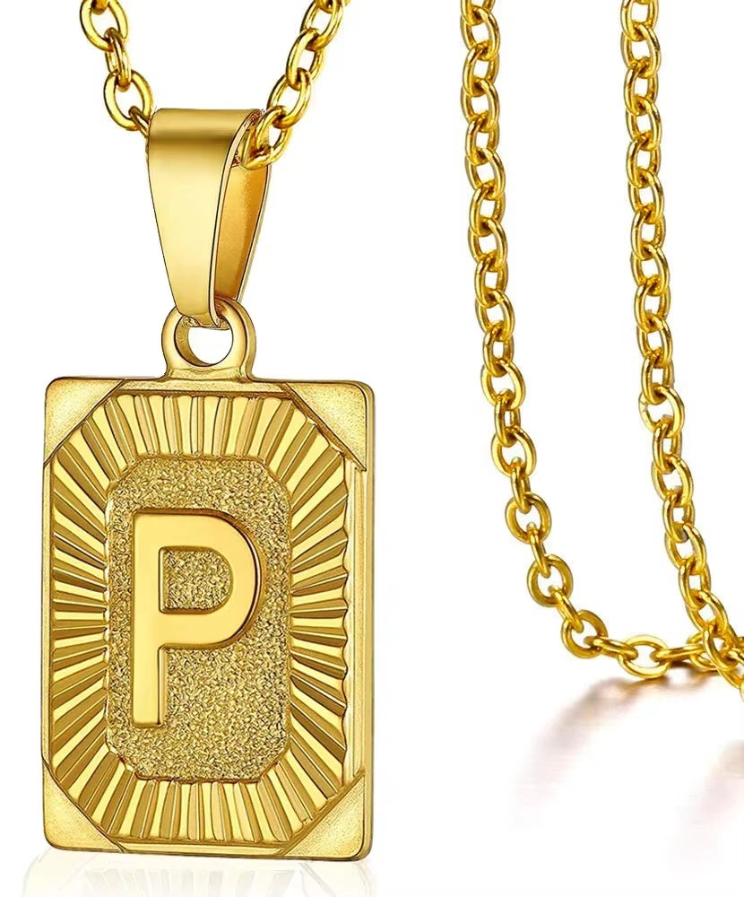 Fashion 26 Letter Gold Color Pendant Necklace for Men Women O Chain Link Charm Square Initial Necklace Choker Jewelry