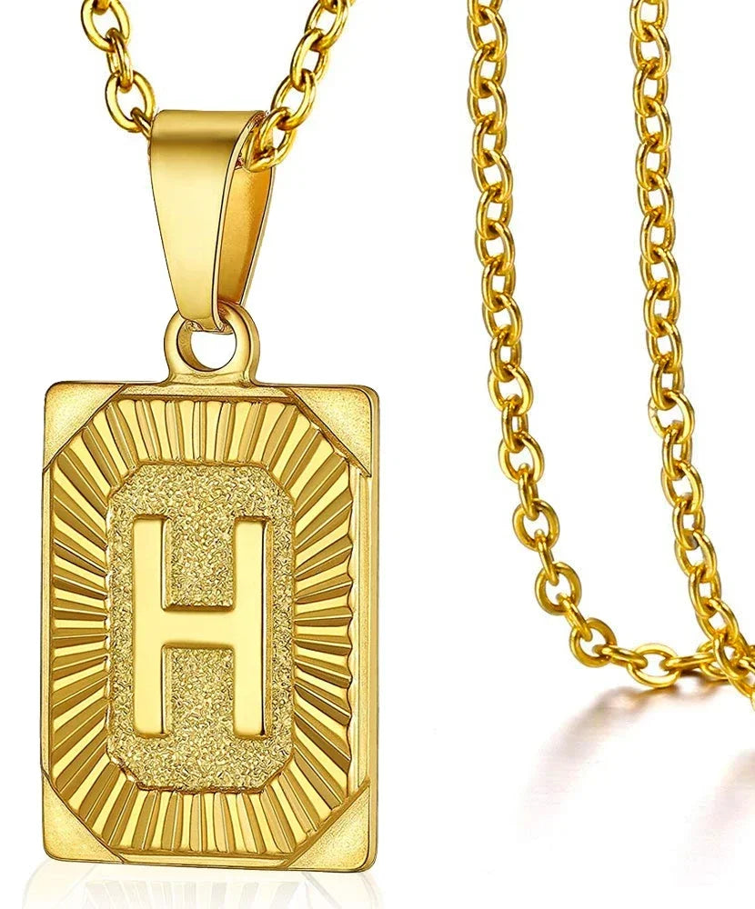 Fashion 26 Letter Gold Color Pendant Necklace for Men Women O Chain Link Charm Square Initial Necklace Choker Jewelry