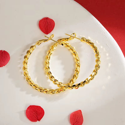 Luxury 24K 9999 Pure Gold Real Gold Women'S Twist Earrings