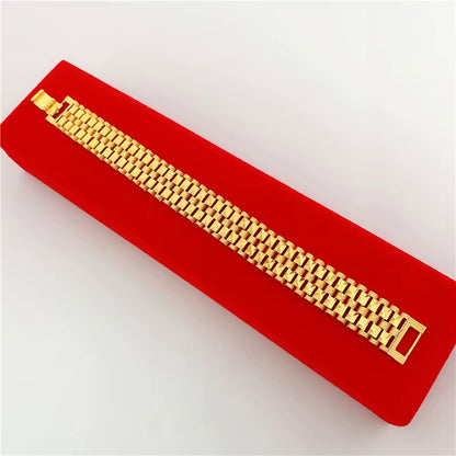 Powerful Simplicity! 24K AU999 Gold Masculine Link Bracelet - Polished Square Links, Sturdy Design for Daily Edge