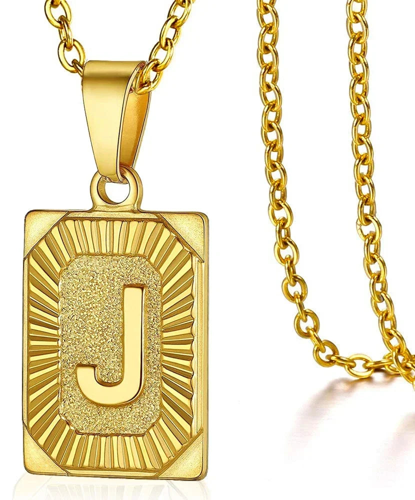 Fashion 26 Letter Gold Color Pendant Necklace for Men Women O Chain Link Charm Square Initial Necklace Choker Jewelry