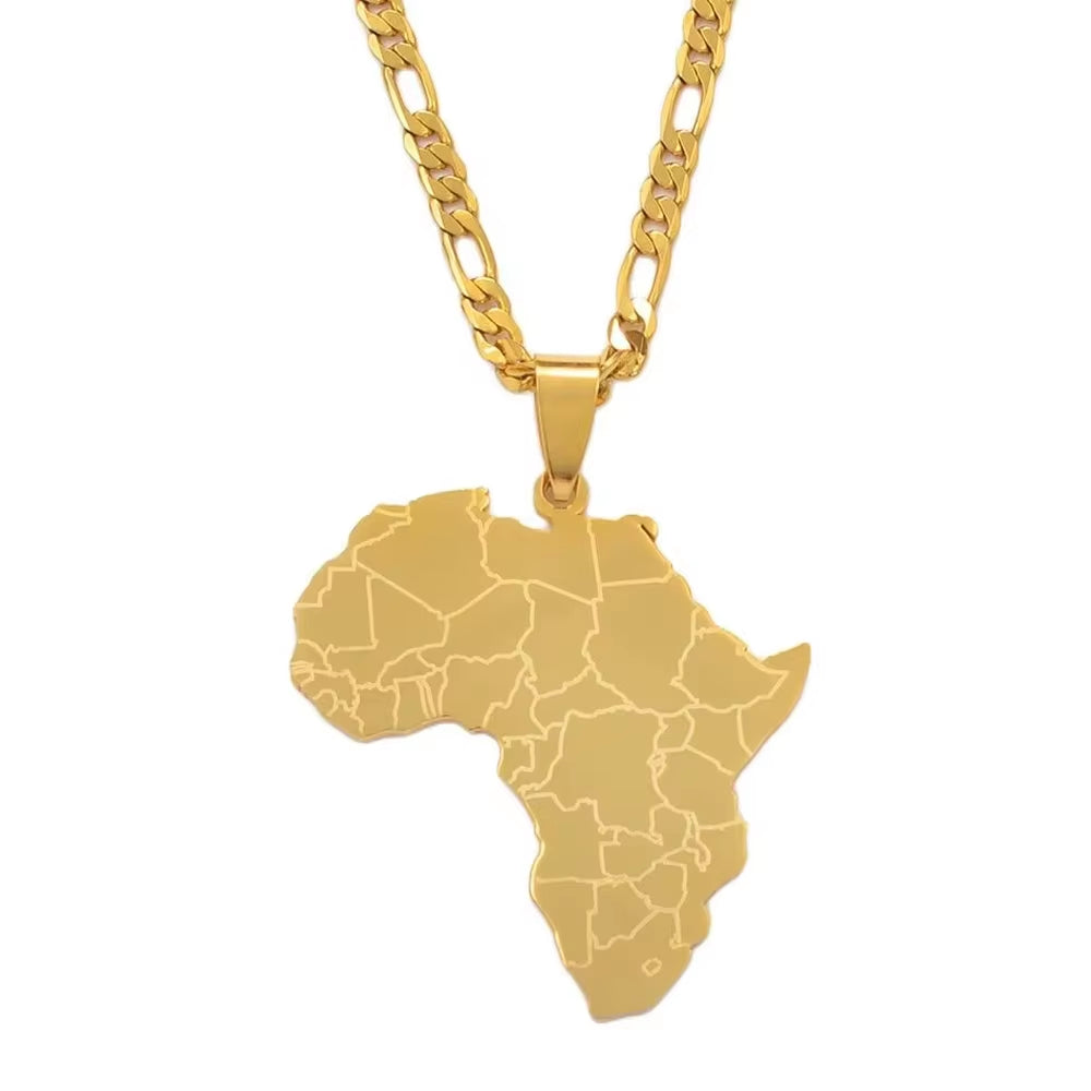 Africa Map Pendant Necklaces Women Men Silver Color/Gold Color African Ethnic Jewelry #077621B