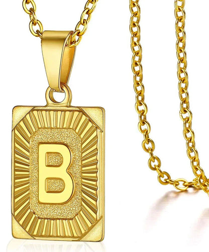 Fashion 26 Letter Gold Color Pendant Necklace for Men Women O Chain Link Charm Square Initial Necklace Choker Jewelry