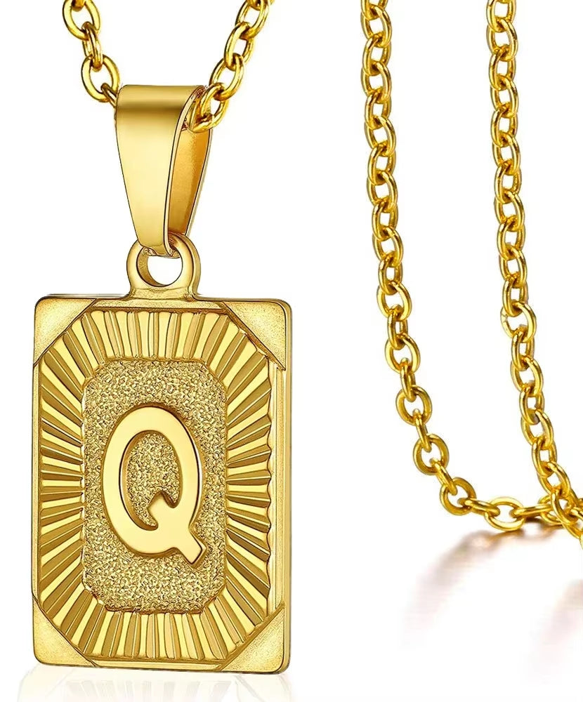 Fashion 26 Letter Gold Color Pendant Necklace for Men Women O Chain Link Charm Square Initial Necklace Choker Jewelry