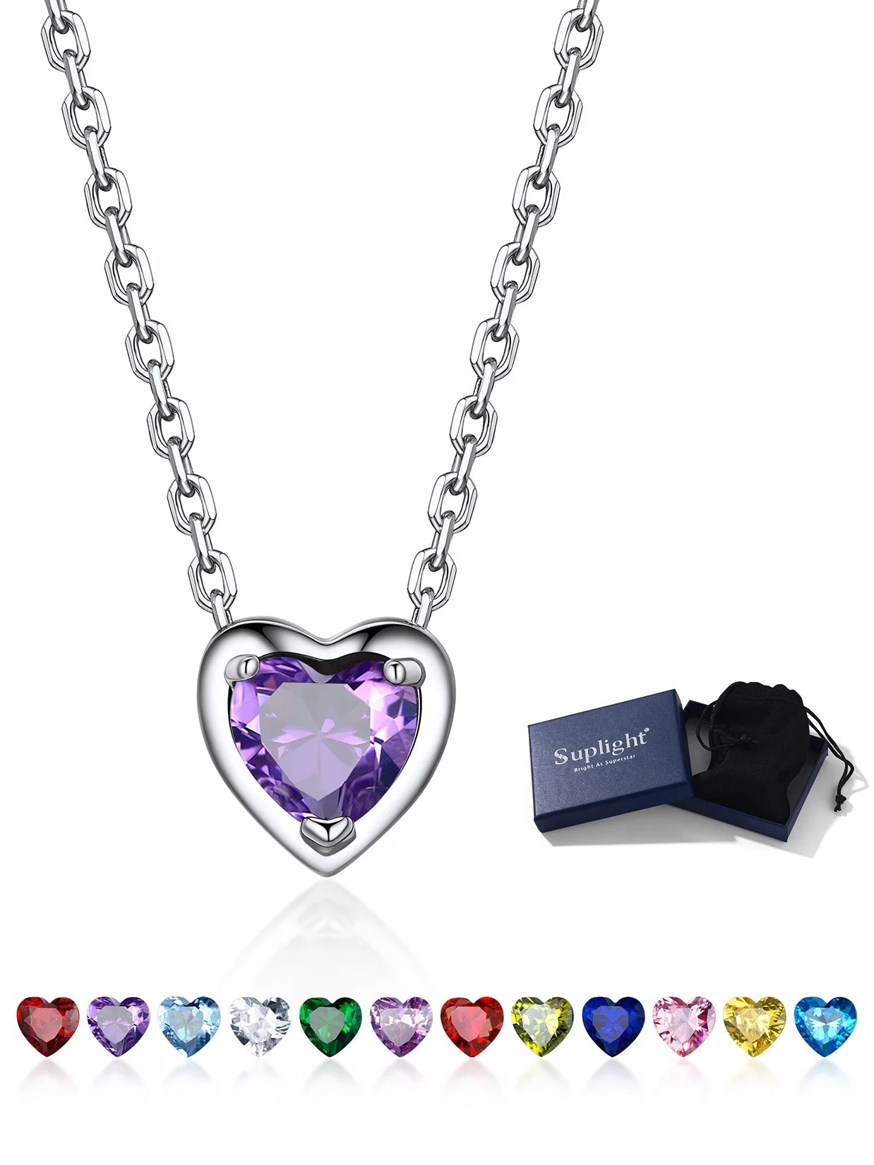 Silver Necklace for Women 925 Sterling Silver Birthstone Love Heart Necklace Birthday Women Gifts