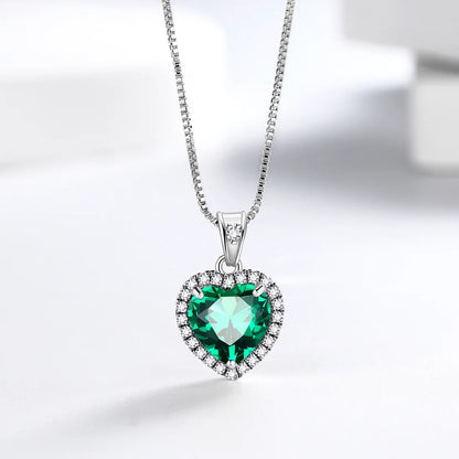 May Birthstone Necklace Women Green Heart Necklace Emerald Crystal CZ 925 Sterling Silver Pendant Jewelry Birthday Mother'S Day Gift