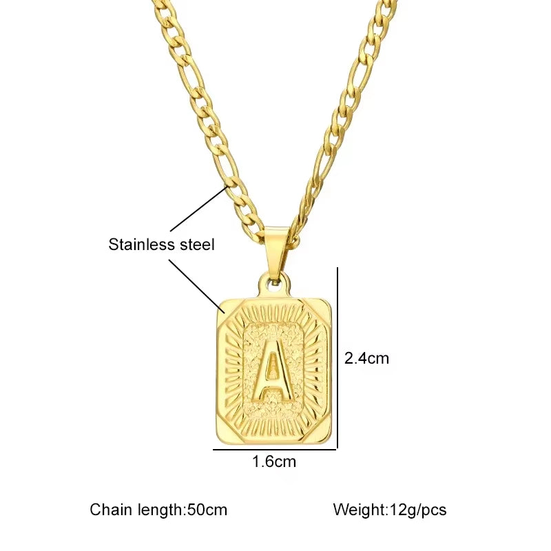 Fashion 26 Letter Gold Color Pendant Necklace for Men Women O Chain Link Charm Square Initial Necklace Choker Jewelry