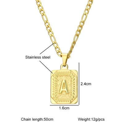 Fashion 26 Letter Gold Color Pendant Necklace for Men Women O Chain Link Charm Square Initial Necklace Choker Jewelry