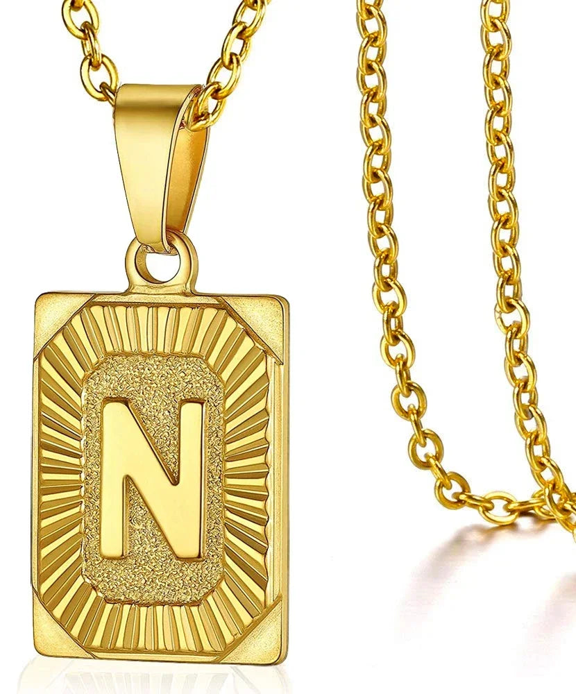 Fashion 26 Letter Gold Color Pendant Necklace for Men Women O Chain Link Charm Square Initial Necklace Choker Jewelry