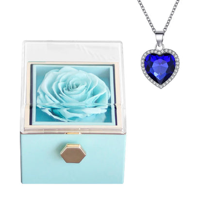 Gifts for Girlfriend Rotating Eternal Rose Gift Box Necklace Set Preserved Flower Jewelry Box for Valentine Christmas Birthday