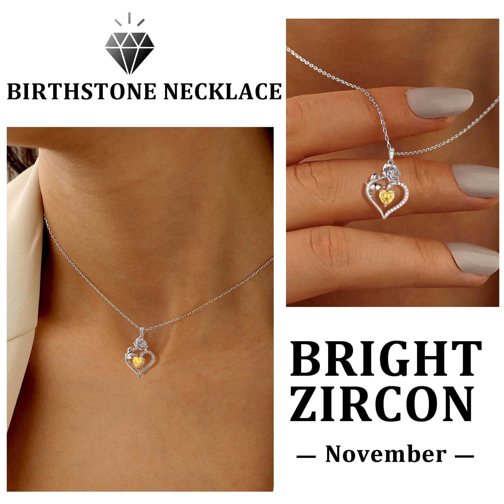 925 Sterling Silver Birthstone Necklace Rose Flower Heart Pendant Jewelry Christmas Valentines Mother'S Day Gifts for Women Mom Wife/Lover