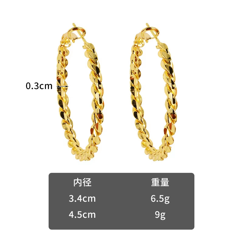 Luxury 24K 9999 Pure Gold Real Gold Women'S Twist Earrings