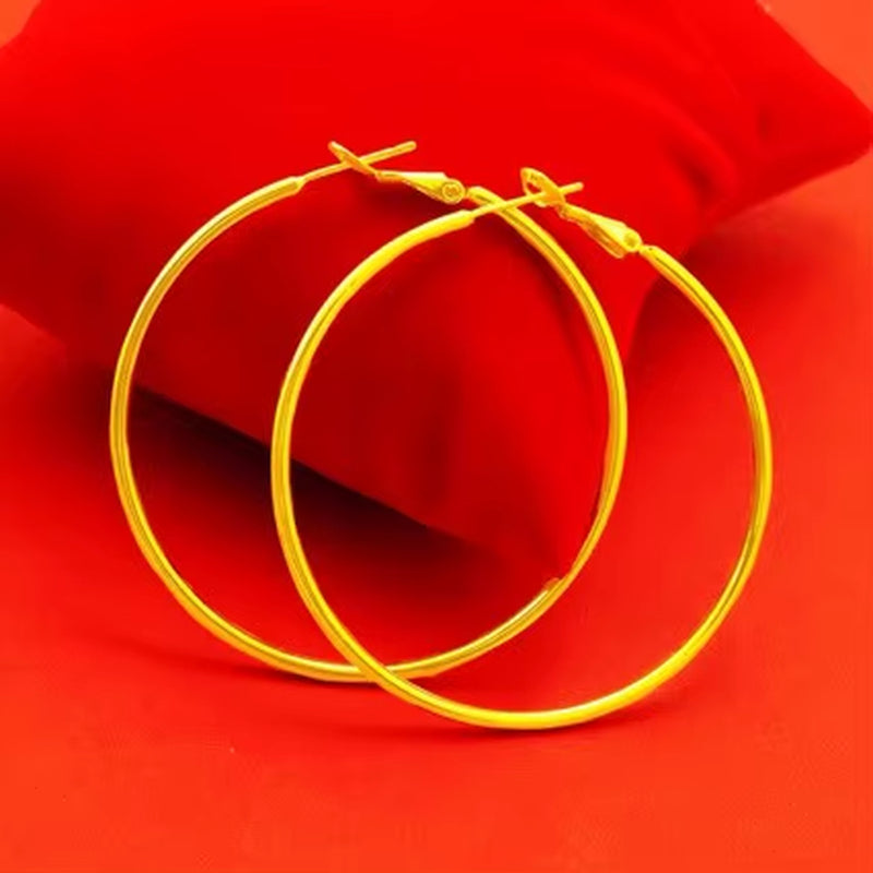 Gold Hoop Earrings for Women, 24K Gold, AU999 | Smooth round Hoops with Minimalist Elegance, Timeless Sophistication.