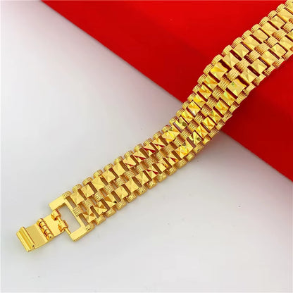 Powerful Simplicity! 24K AU999 Gold Masculine Link Bracelet - Polished Square Links, Sturdy Design for Daily Edge