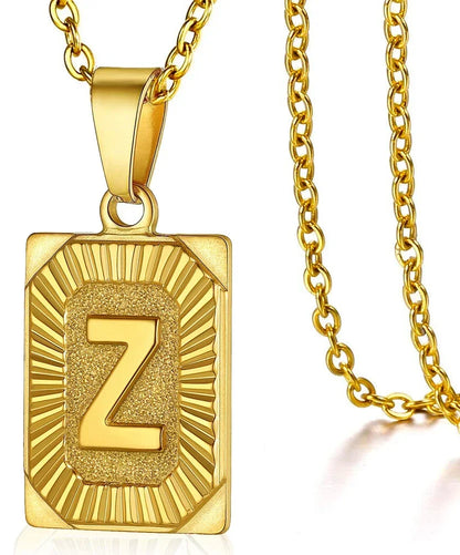 Fashion 26 Letter Gold Color Pendant Necklace for Men Women O Chain Link Charm Square Initial Necklace Choker Jewelry