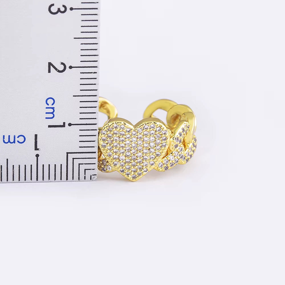 European and American Popular Trendy Fashion Heart Adjustable Gold Color Open Ring Romantic Zircon ​Finger Jewelry Gift