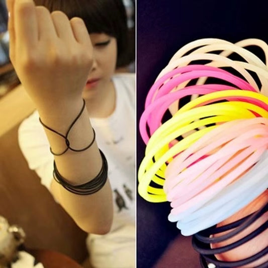 Wholesale 20PCS Neon Fluorescent Luminous Silicone Bracelets Wristband Candy Gummy Hairband Unisex Bangles Glow Rubber Bracelet