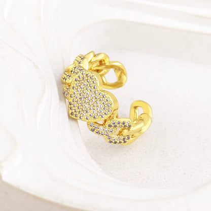 European and American Popular Trendy Fashion Heart Adjustable Gold Color Open Ring Romantic Zircon ​Finger Jewelry Gift