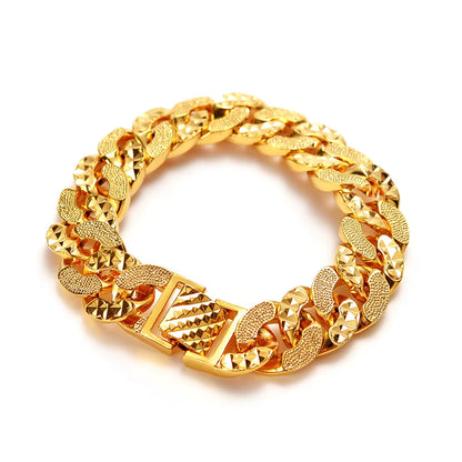 High Qualityau999 Gold Bracelet Wide Edition Boss Chain Flat Bracelet NK Cuban Chain 24K Light Luxury Fashion Men'S Wrist Chain