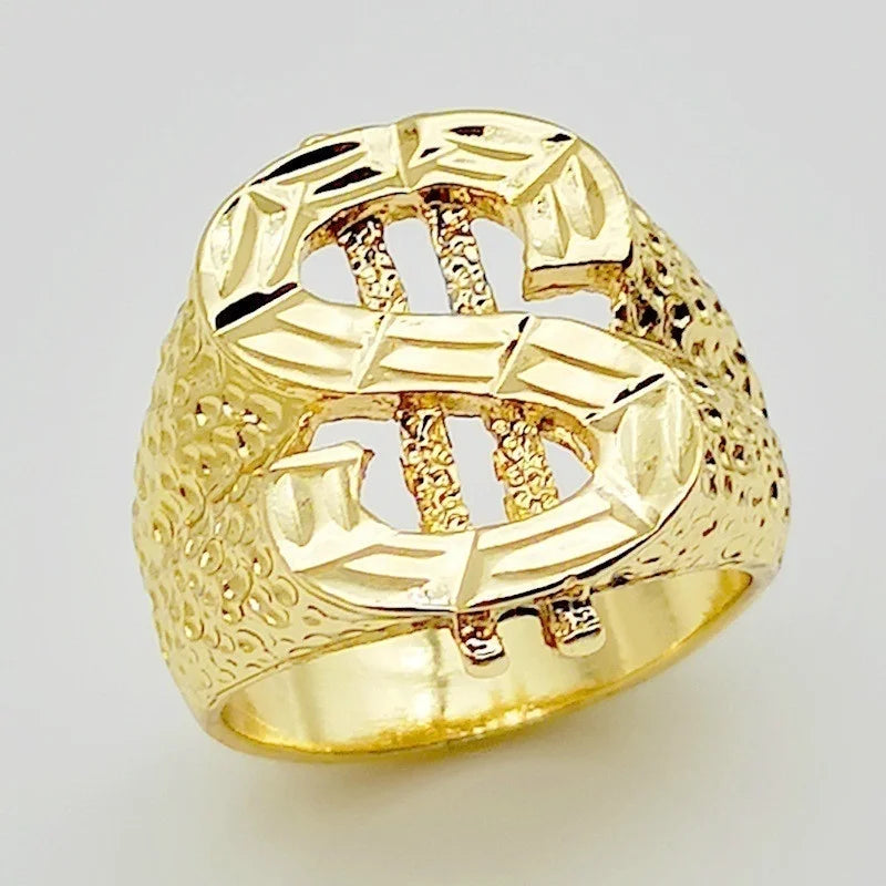 Trendy Fashion Gold Color Hip Hop Style Ring Dollar Sign Creative Mens Rock Style Ring Design Party Jewelry Accessories