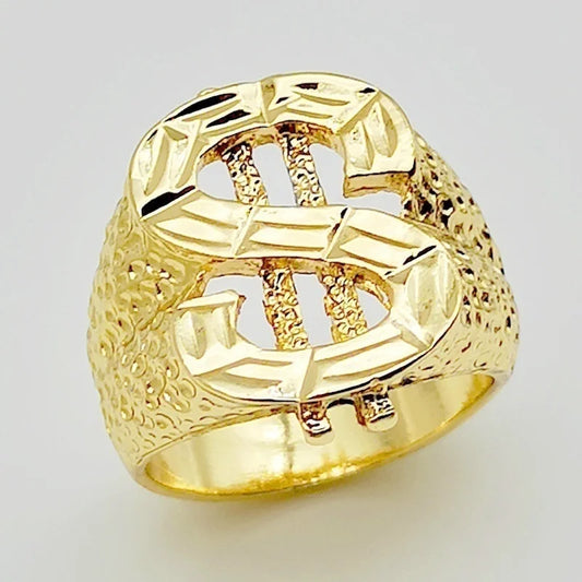 Trendy Fashion Gold Color Hip Hop Style Ring Dollar Sign Creative Mens Rock Style Ring Design Party Jewelry Accessories