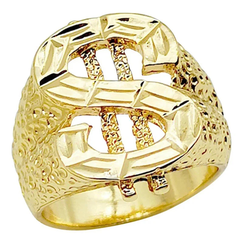 Trendy Fashion Gold Color Hip Hop Style Ring Dollar Sign Creative Mens Rock Style Ring Design Party Jewelry Accessories