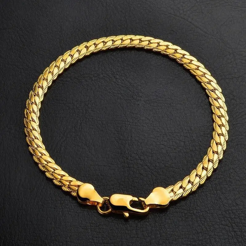 Luxury 24K 9999 Pure Gold Real Gold Women'S 5MM Full Side Flat Bracelet