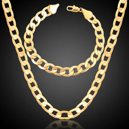 Luxury 24K 9999 Pure Gold Real Gold Men'S Women'S Cuban Necklace Bracelet Set