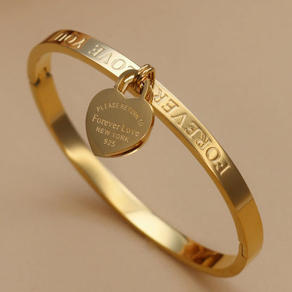 XB999 Hot Classic Stainless Steel Gold Color Bracelets & Bangles Wholesale Jewelry Fine Double Peach Heart Love Bracelets Female